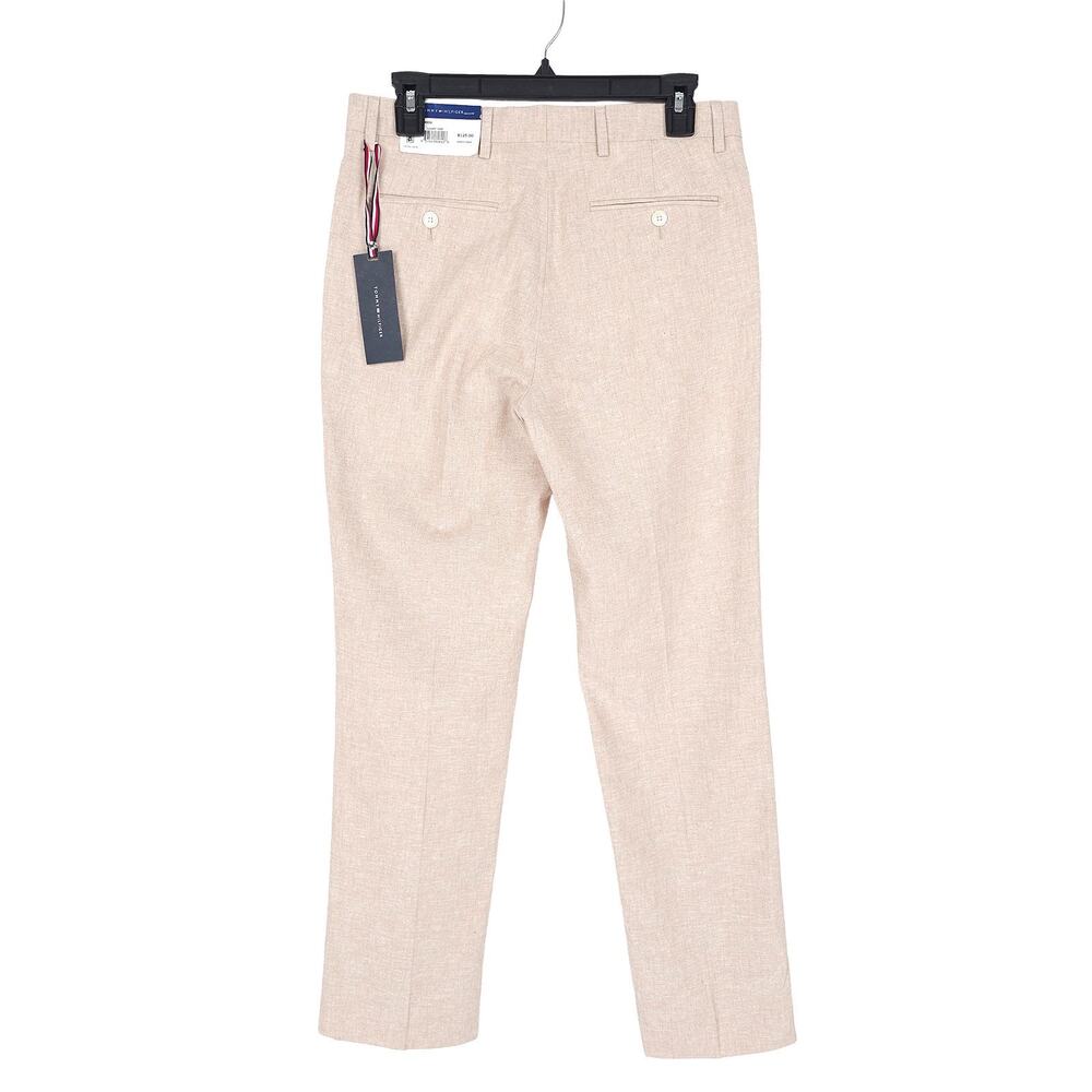Tommy Hilfiger Mens Modern Fit Dress Pants 30x30 Tan Solid Linen Cotton Blend - Picture 6 of 11